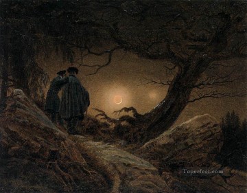 カスパー・ダヴィッド・フリードリヒ Painting - 月を見つめる二人の男 ロマンチックなカスパール・ダーヴィッド・フリードリヒ